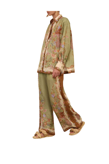 Indra printed silk shirt in khaki 