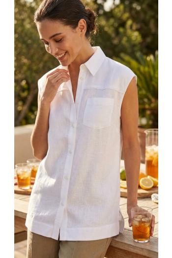 Linen sleeveless top in white 