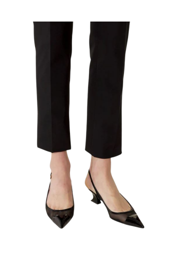 Resille mesh and patent-leather pumps in black
