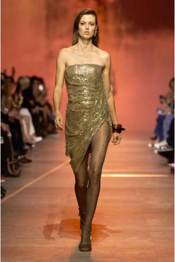 Sequined-embellished mini dress in gold
