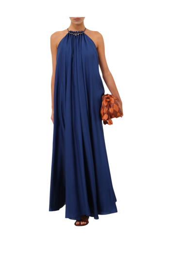 Aster silk maxi dress in cobalt