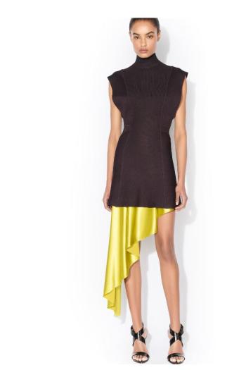 Asymetric satin mini skirt in lime
