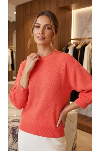 Embroidered cashmere and cotton sweater in sunset 
