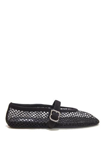 Ballet suede-fishnet flats-strass in black