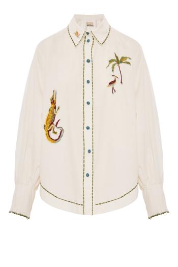 Camelia embellished cotton shirt in ivory 