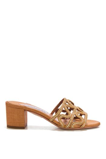 Manuas 50 raffia and leather sandals in cognac 