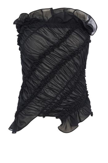 Ruched bandeau cotton bustier top in black 