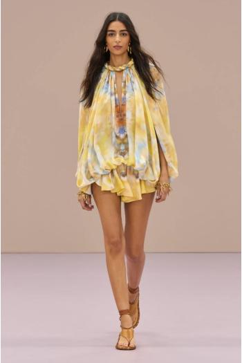 Alchemy Twist Billow printed silk blouse in citrus 