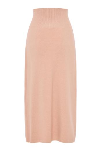 Embroidered knitted midi skirt in blush 