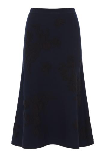 Jacquard knitted midi skirt in navy 
