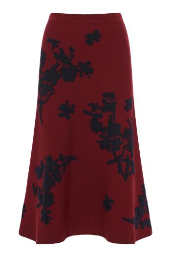 Jacquard knitted midi skirt in bordeaux 