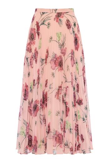 Pleated printed chiffon maxi skirt in poppy blossom 