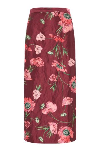 Textured satin midi skirt in ruby red