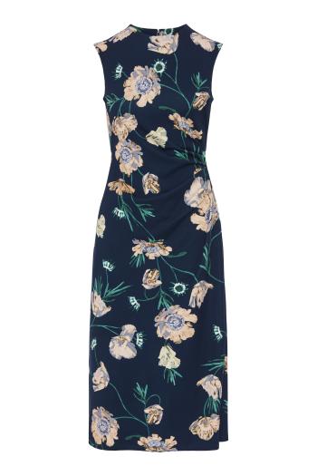Printed crepe midi dress in navy 
