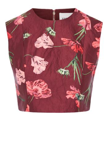 Textured satin cropped top in ruby red