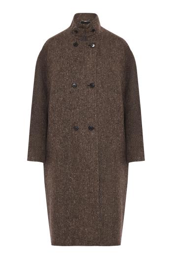 Fishbone cashmere and wool coat in marrone