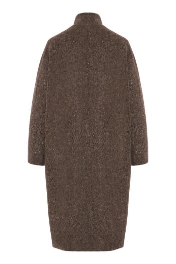Fishbone cashmere and wool coat in marrone