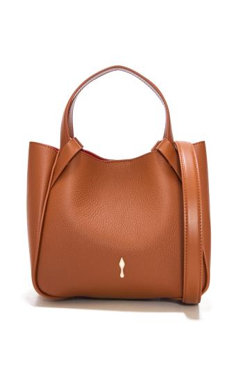 Bettina embellished mini leather tote in cuoio 