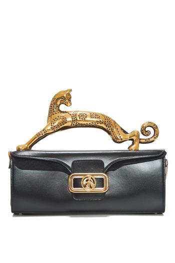 Pencil Cat leather top handle bag in black