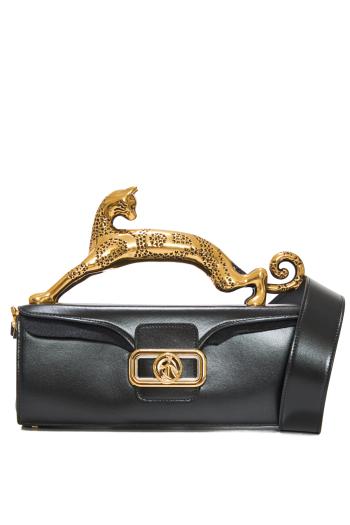Pencil Cat leather top handle bag in black