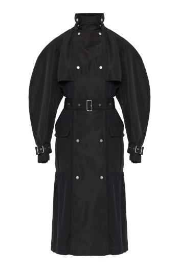 Silk trench coat in black