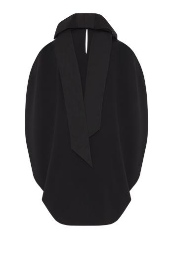 High-neck crepe blouse in black