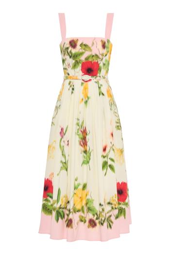 Dominican Mixed-Floral cotton midi dress in pink