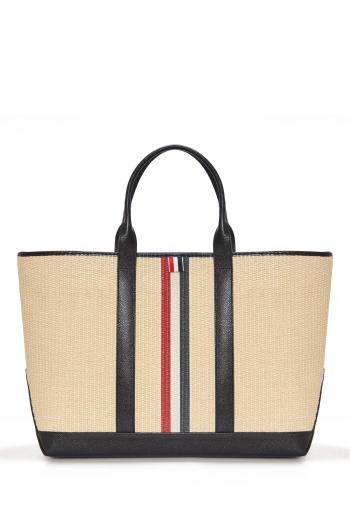 Raffia striped medium tote in black 