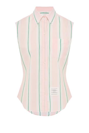 Striped cotton sleeveless shirt in pink 