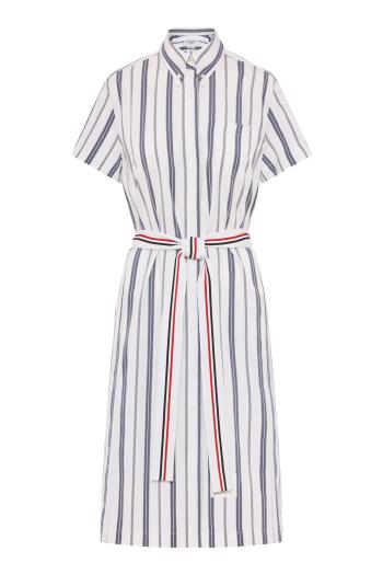 Striped cotton midi shirt dress in gray