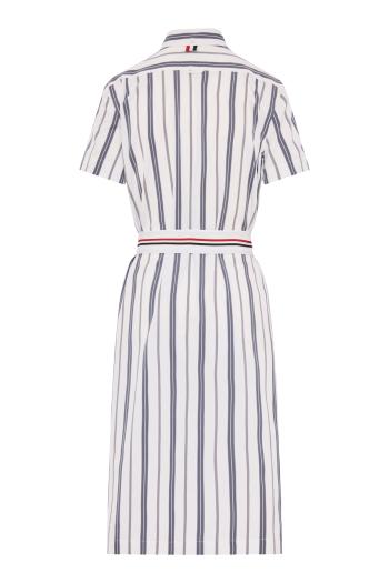 Striped cotton midi shirt dress in gray
