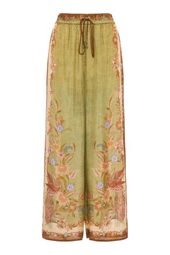 Indra Relaxed Scarf Floral silk pants in khaki