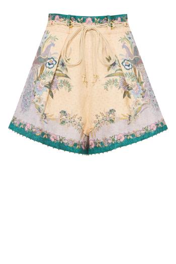 Indra Tuck printed linen shorts in cream