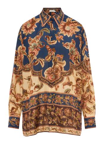 Aster Relaxed silk shirt Jacobean in navy 