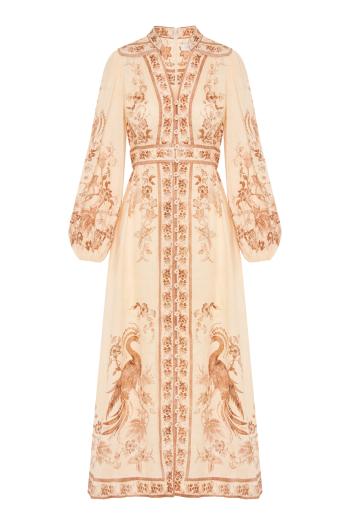 Indra Plunge linen midi dress in cream