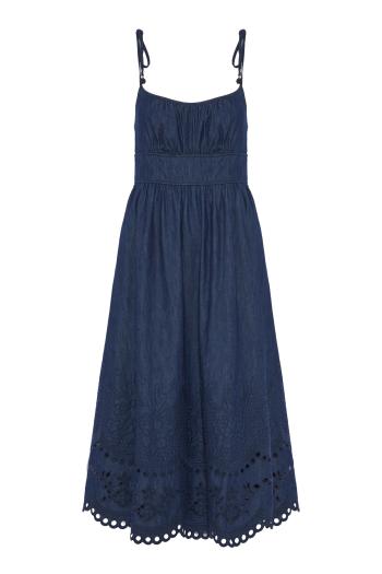 Mahon Broderie cotton midi dress in ink