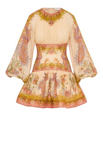 Indra printed silk-chiffon mini dress in chartreuse 