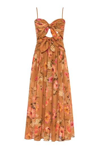 Mahon Tie  Front knotted printed cotton midi dress in hibiscus 