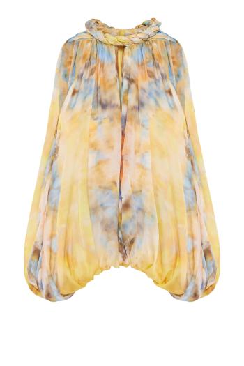 Alchemy Twist Billow printed silk blouse in citrus 