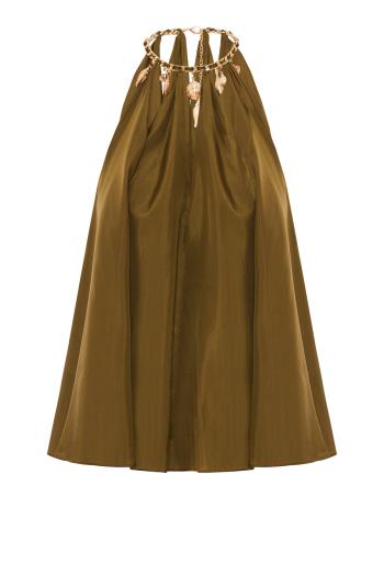 Mahon embellished silk top in olive