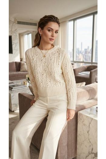Knitted cashmere and cotton sweater in butter 