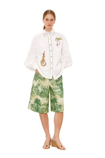Camelia embellished cotton shirt in ivory 