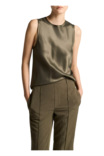 Satin sleeveless top in pine green
