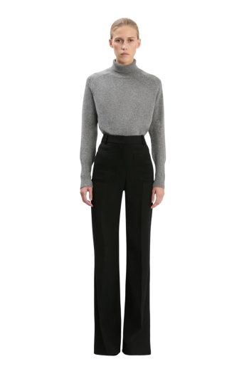 Wool-blend wide-leg trousers in black