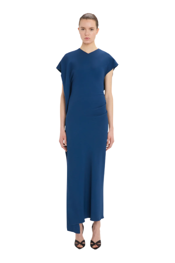 Victoria crepe midi dress in dark ocean