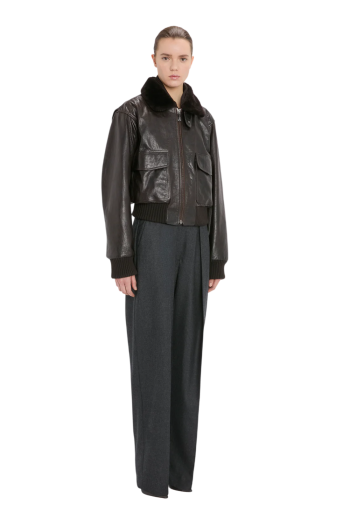 Aviator Shearling-trimmed leather aviator jacket in earth