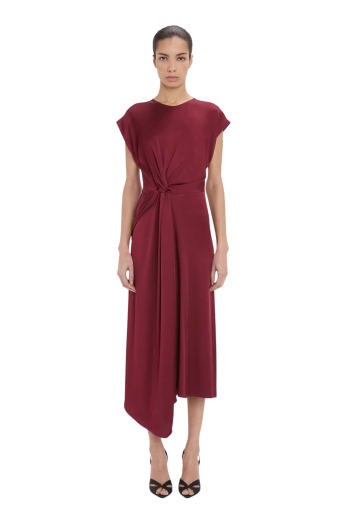Blousey crepe midi dress in blackcurrant