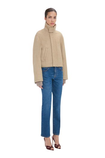 Wool-blend bomber jacket in camel
