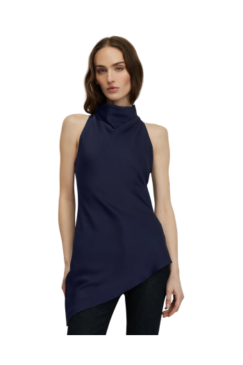 Radford asymmetrical satin top in navy