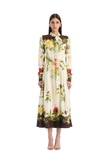 Dominican printed silk midi dress in multicolor 